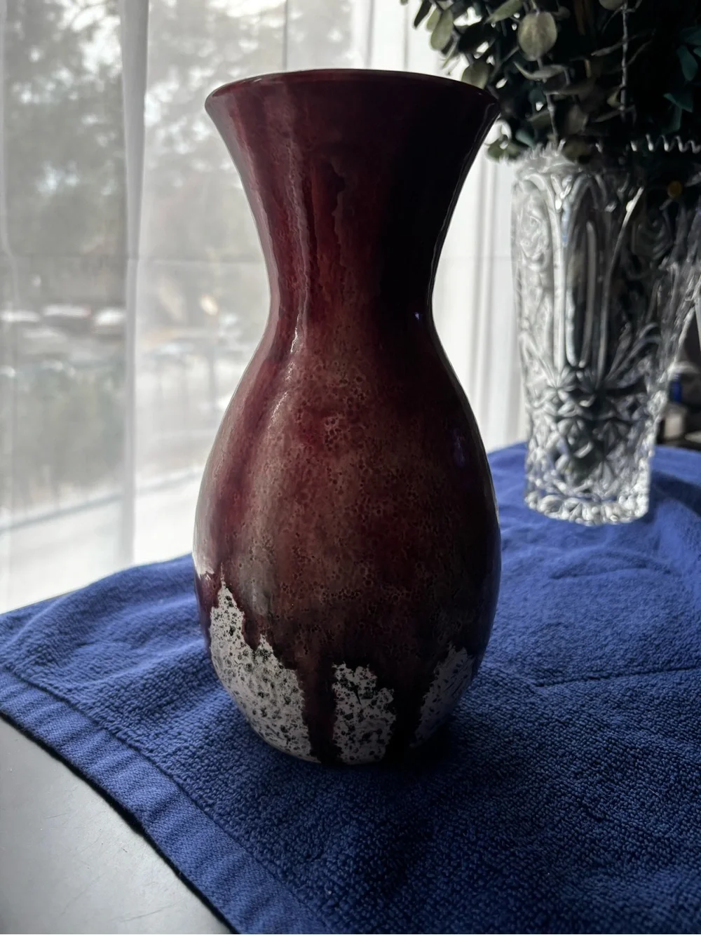 Red Ceramic Glazed Vase with White Speckle Accent